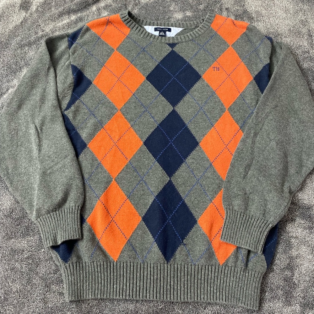 Tommy Hilfiger Argyle Knit Sweater Youth XL 16/18 Preppy Old Money Aesthetic